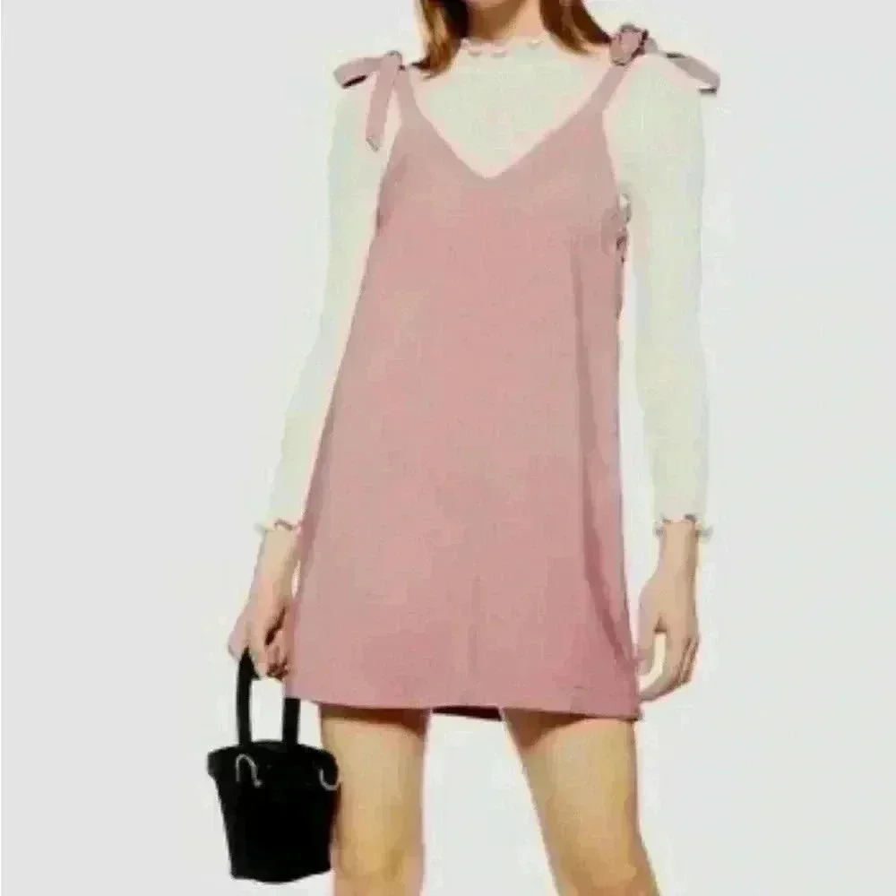 Topshop Women's Pink Side Button Mini Slip Dress Size 2 Sleeveless - Picture 2 of 13